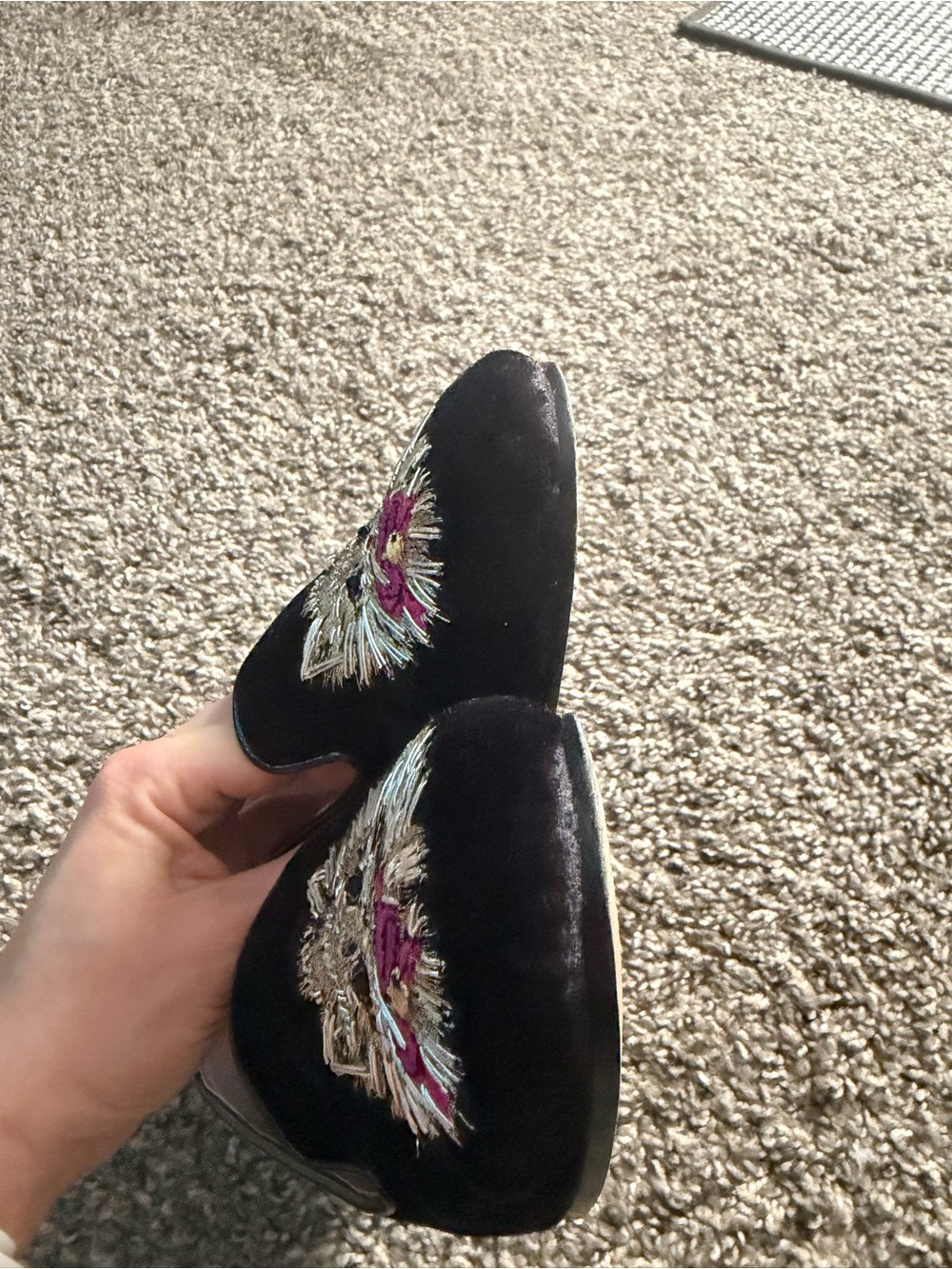 kate spade Black Velvet Cat Embroidered Flats with Pink Bow Detail - Picture 4 of 5